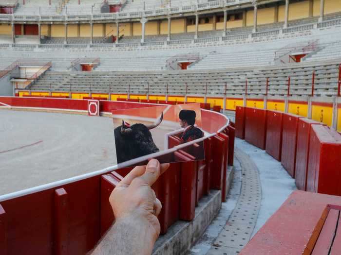 During the fight, bullfighting assistants work to lure in the bull before the matador lurches at it with a sword.