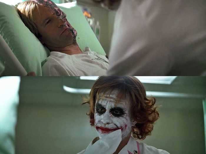 How does Dent not recognize the Joker in a wig until he takes off his face mask?