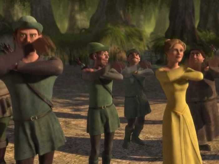 Guests appear to be dancing the Macarena at Shrek and Fiona