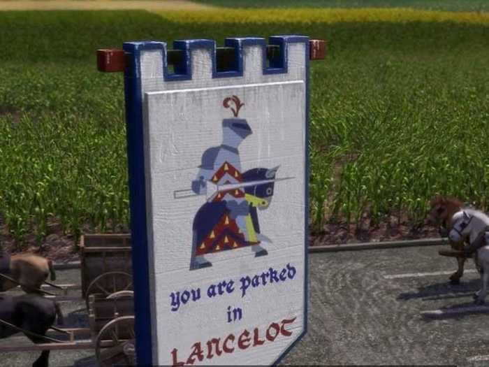 There is a Lancelot parking-lot sign in Duloc.