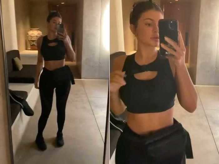 When it was time to go hiking, Jenner changed into an all-black athletic look.