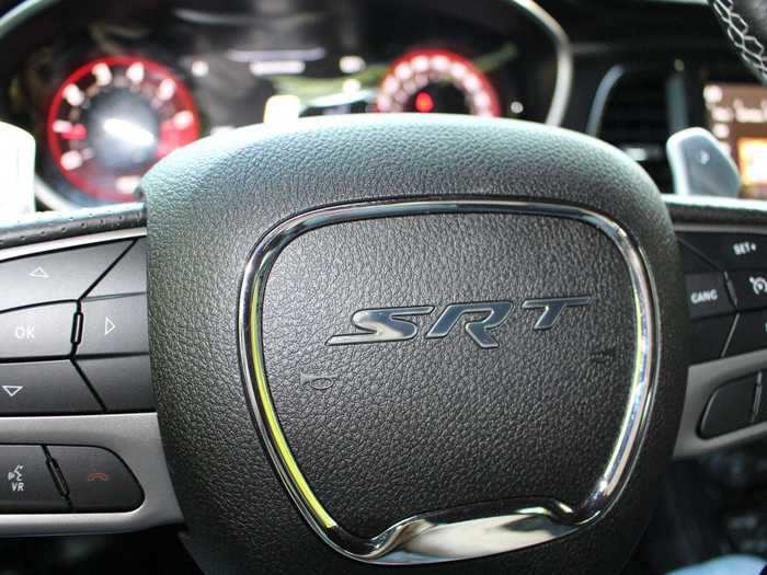 The multifunction steering wheel also gets some SRT branding.