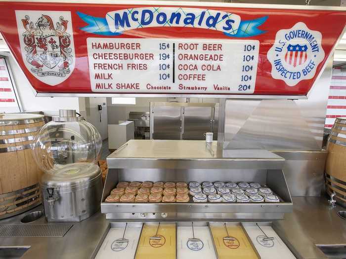 The original menu only had nine items on it — hamburgers, cheeseburgers, french fries, milk, root beer, orangeade, Coca Cola, coffee, and three kinds of milkshakes: chocolate, strawberry, and vanilla.