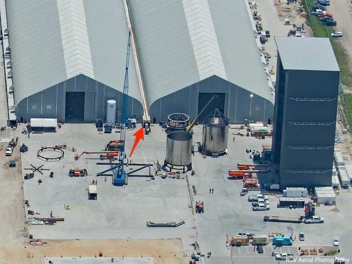 Rings are made inside enormous "onion" tents, welded together into cylinders, and rolled out for stacking additional welding. Finished tanks comprise the main body of Starship and store liquid oxygen and methane.