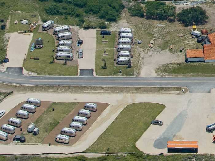 A wider view of the Airstream trailer park shows SpaceX constructing more lots to house a growing number of employees.