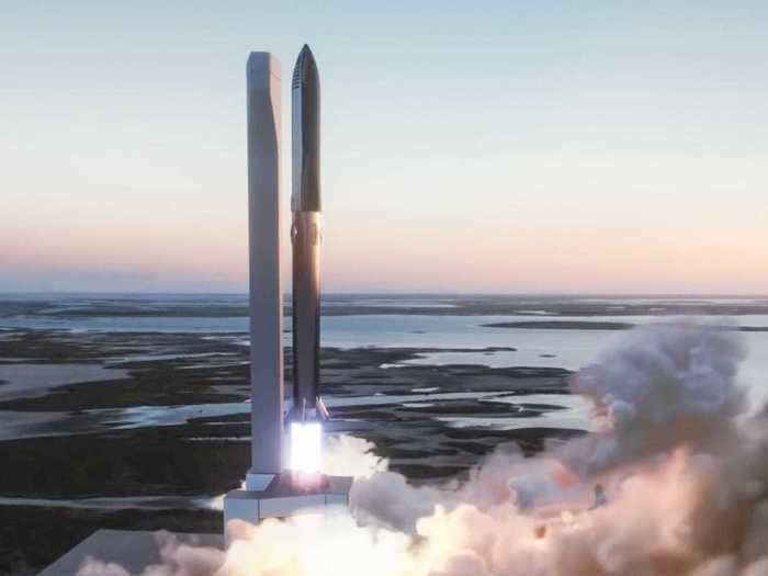 This is how SpaceX envisions its full Starship-Super Heavy system launching from a pad in Boca Chica.