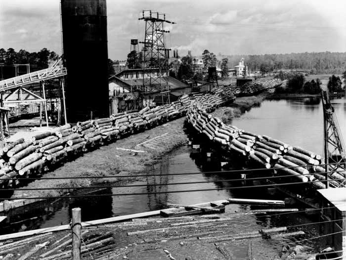 Lumber operations are pictured in Crossett, Arkansas, in the 1920s.