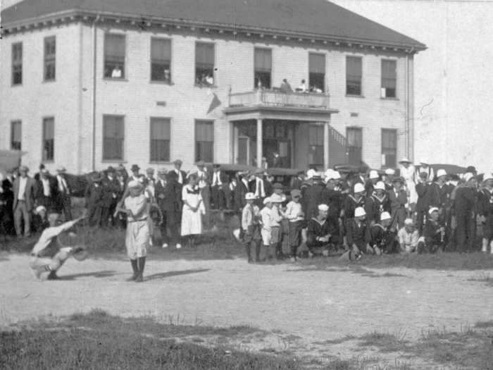 A town baseball game can be seen in this image of Boothbay Harbor, Maine, in 1910.