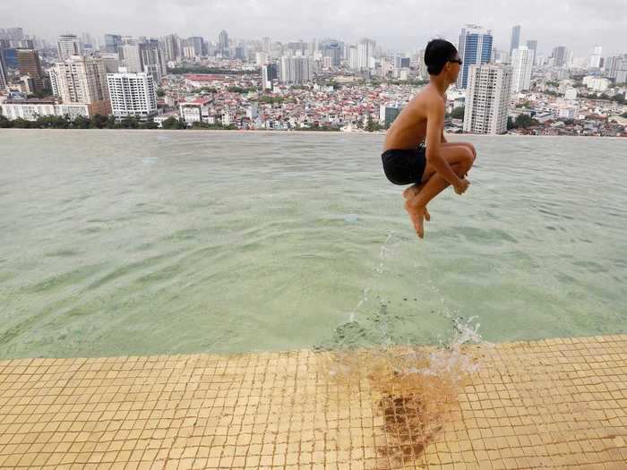 Even the rooftop infinity pool, with sprawling views over the city, was not spared.