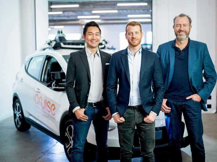 GM bought Cruise in 2016. Dan Ammann (right), former GM president, is now CEO, and cofounder Kyle Vogt (center) is CTO. Also pictured is cofounder Dan Kan, who is now chief product officer.