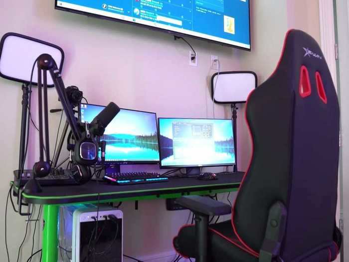 Like the others, he also has his gaming station in his room, with an upgraded chair and microphone.