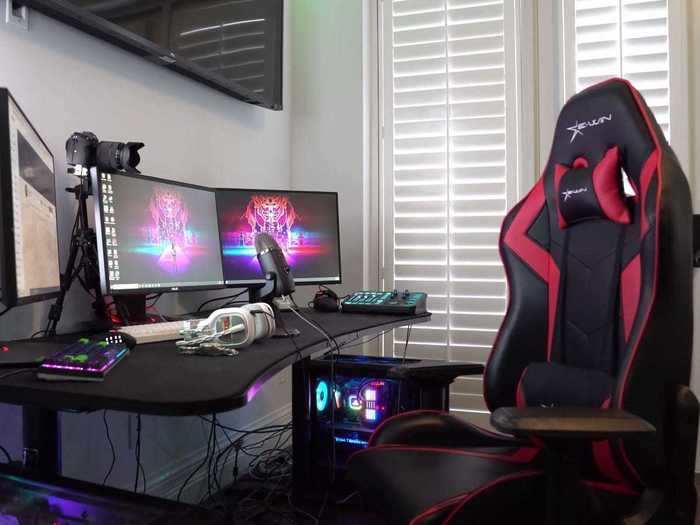 He also showed off his three monitor gaming setup.