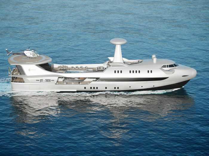 The forward of the yacht has a round shape reminiscent of a cockpit of an aircraft, while the 65.62-foot long, 6.56-foot wide central part of the yacht was built to resemble a plane