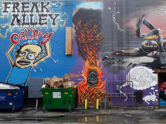 Freak Alley Gallery is the biggest outdoor gallery of murals in the Northwest, per Trip Advisor.