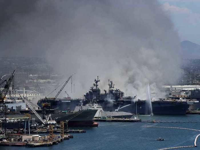 A fire broke out on the USS Bonhomme Richard at around 8:30 am Sunday (local time) at Naval Base San Diego, California.