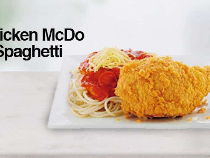 Chicken McDo & Spaghetti, which comes with a piece of crispy chicken and spaghetti in a meaty tomato sauce, can be found on which country