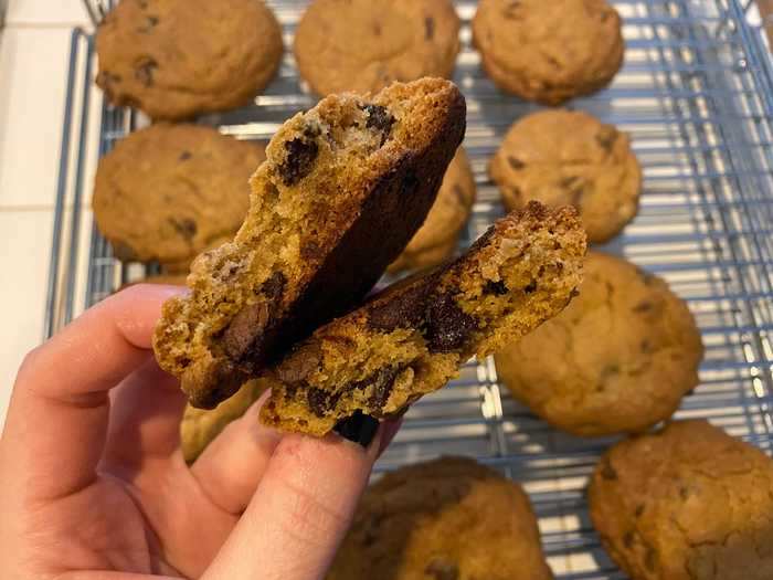 Of the three cookies I made, these had the most rise and the smallest diameter — making the interior chewy and fluffy.