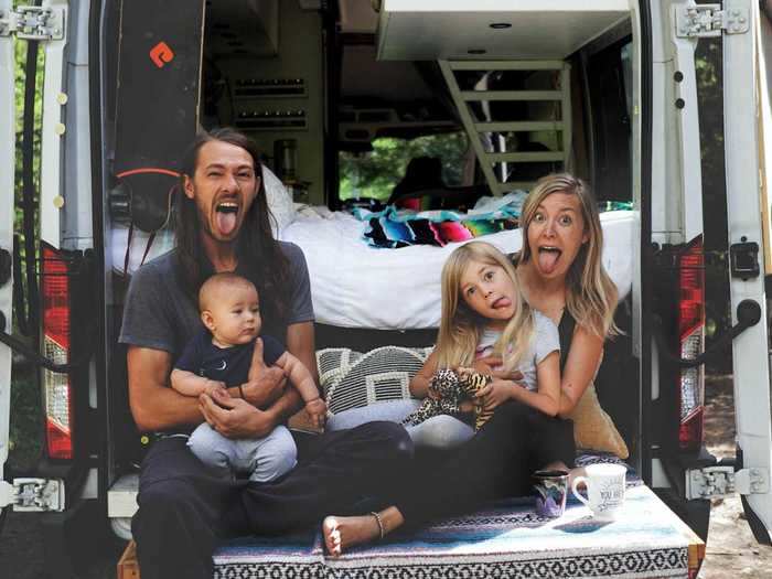 Now, the couple live in the 80-square-foot van full time with their two kids and dog.