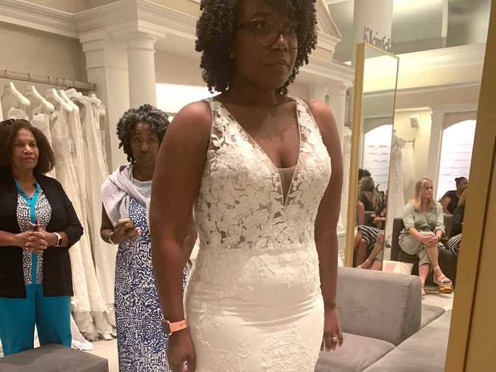 Kiaya asked if Kleinfeld had a particular Pronovias gown in stock, and they did.