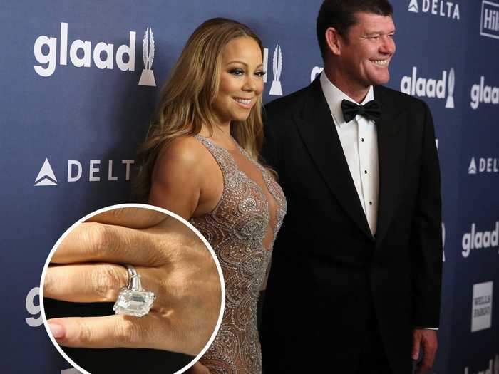 Mariah Carey and billionaire James Packer broke the record with a whopping 35-carat, emerald-cut diamond.