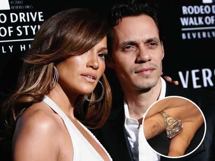 Jennifer Lopez said "I do" to Marc Anthony in 2004 after he popped the question with an 8.5-carat blue diamond ring.