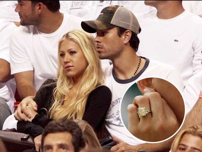 Anna Kournikova and Enrique Iglesias usually kept their relationship on the down low until she went public with a rather large radiant-cut canary diamond on her special finger.