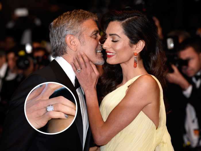 George Clooney popped the question to Amal with a 7-carat, emerald-cut diamond.