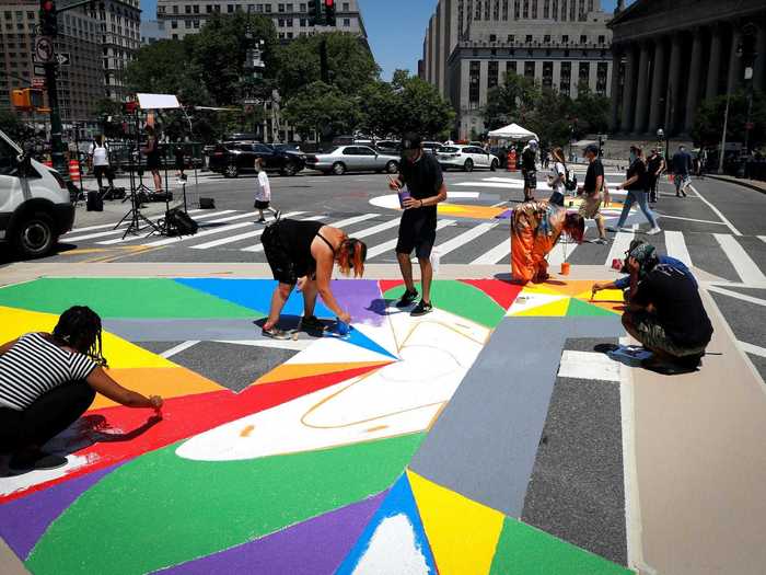 People also constructed a multi-colored tribute on Centre Street in lower Manhattan.