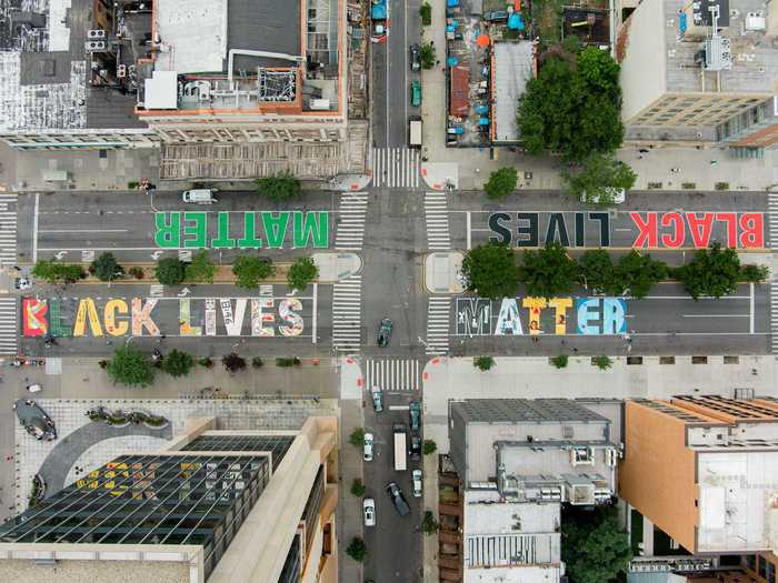 Colorful declarations were also painted across the Harlem neighborhood of Manhattan.