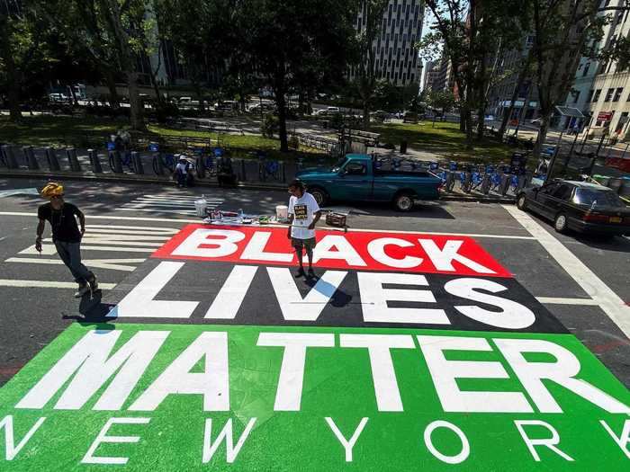 In Manhattan, multiple Black Lives Matter murals have been painted in the streets...