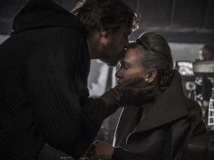 Mark Hamill gave longtime costar Carrie Fisher an improvised forehead kiss in the 2017 film "Star Wars: The Last Jedi."