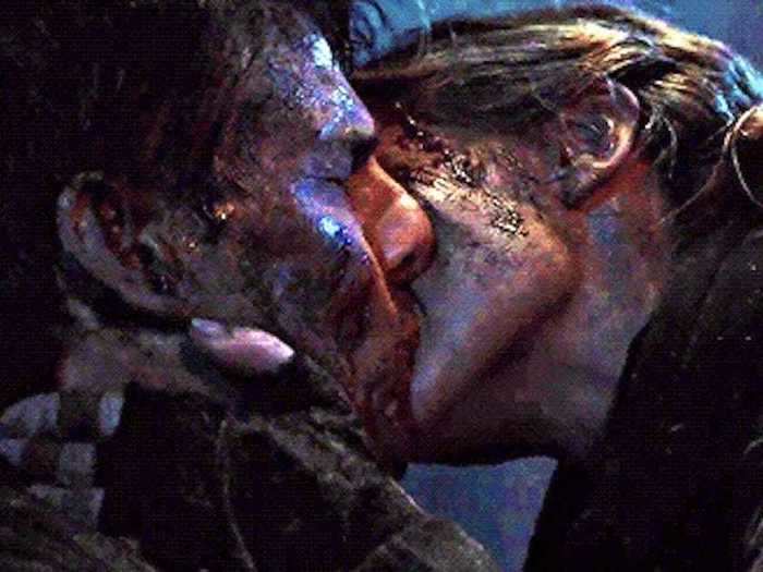 The screenwriters on "Edge of Tomorrow" struggled to write a kiss between the two leads, so Emily Blunt impulsively kissed costar Tom Cruise.