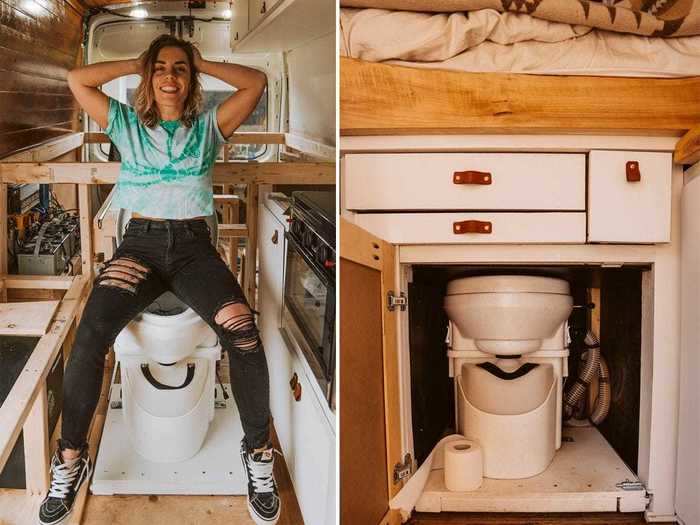 The couple has a composting toilet in the van that pulls out of a drawer.