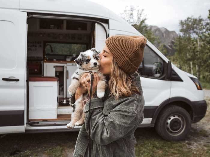 The couple also shares the van with their puppy, Salem.