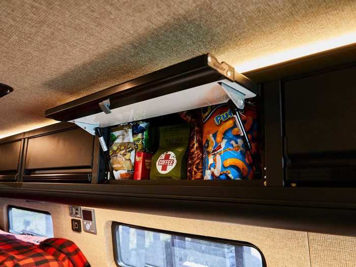 One side of the cabinets also extends down the length of the van.