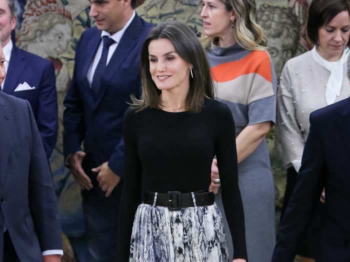 Queen Letizia of Spain is a fan of Zara. She wore a $20 snakeskin-print skirt from the brand to an event at Zarzuela Palace in 2019.