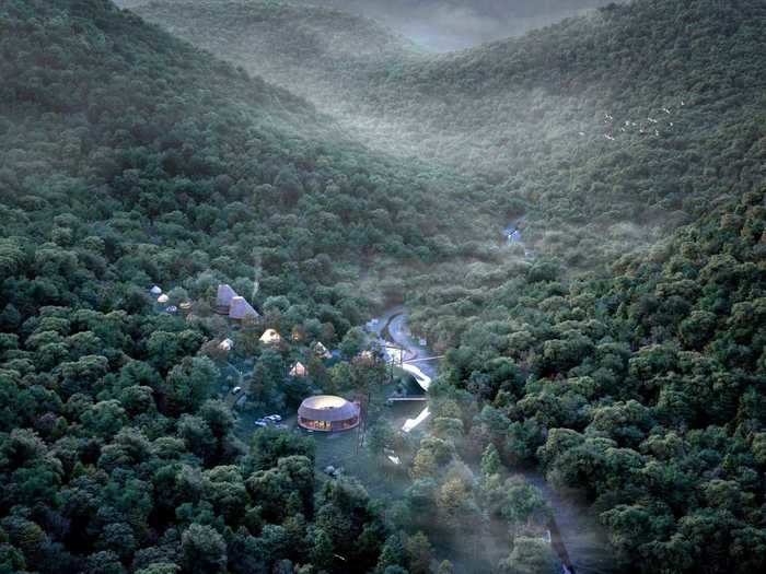 A Japanese-Danish design team has set out to redefine luxury travel with a proposal for a sustainable glamping park in a Japanese forest based on the Nordic concept of 