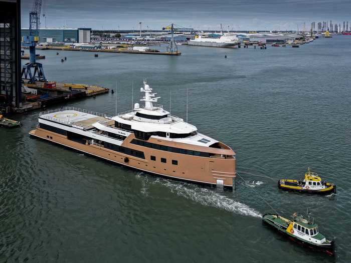 The massive yacht was launched earlier this month by Damen, a shipbuilder in the Netherlands, and will soon be available for charter.