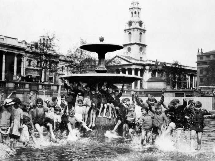 At the time, Trafalgar Square was the perfect place for children to frolic in fountains.