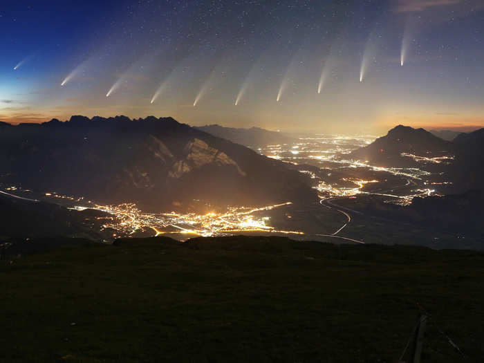 Comet NEOWISE seen blazing in the skies above the Swiss Alps