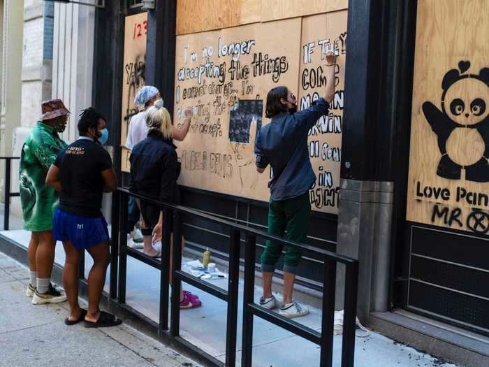 Many businesses boarded up their windows when they closed for the lockdown, Ben Yakas wrote for the Gothamist.