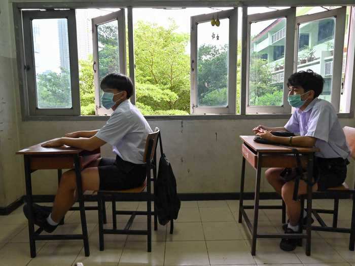 In Thailand, even as some schools have begun holding classes inside again amid the pandemic, classrooms like this one appear to be hip to the idea that keeping the windows open to circulate fresh air is another smart move.