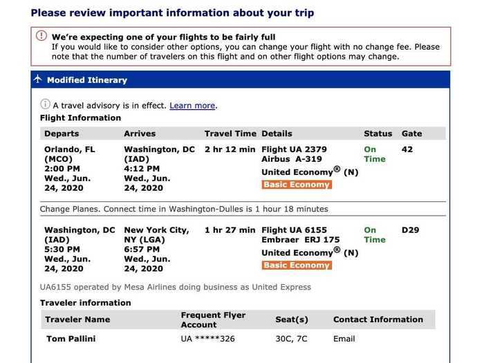 As the flight was over 70% full, a message appeared informing me that the flight would be crowded and I had the option of changing my flight for free. There were no suitable back-up options so I declined the offer.