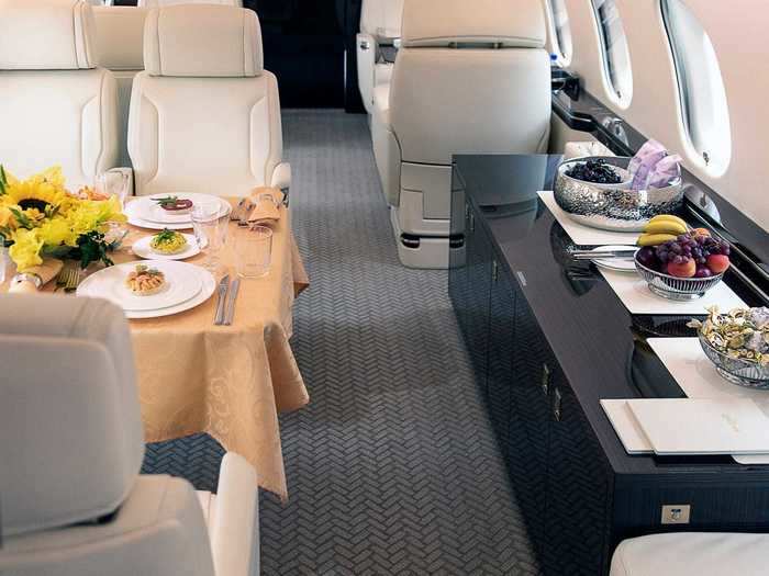 The adjacent counter can also hold food items for a cabin attendant to easily serve the passengers or put out a spread of food for passengers to enjoy in-between meal services.