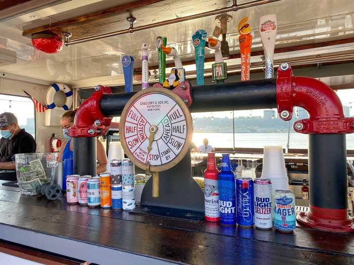 The bar featured a beer draft system fashioned from ship pipes with a Titanic-style engine telegraph for decoration.