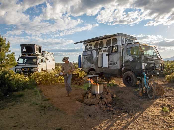 To power its interior amenities, EarthCruiser included three 108-watt solar panels on the roof ...