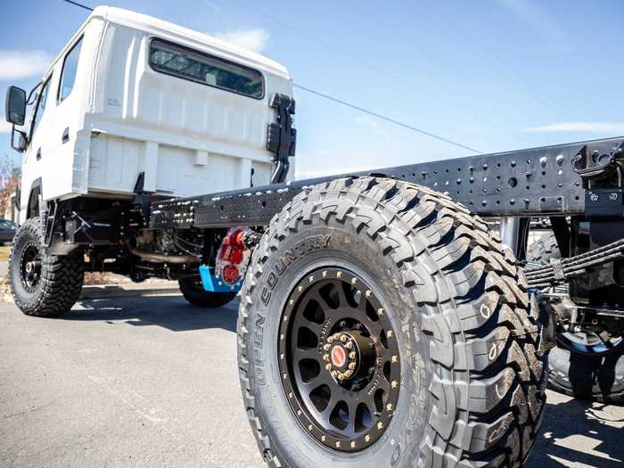 The off-roading home on wheels is powered by a 6-liter V8 Vortec engine that provides the vehicle with 297 horsepower and 361 foot-pounds of torque, all with a 60-gallon fuel tank.