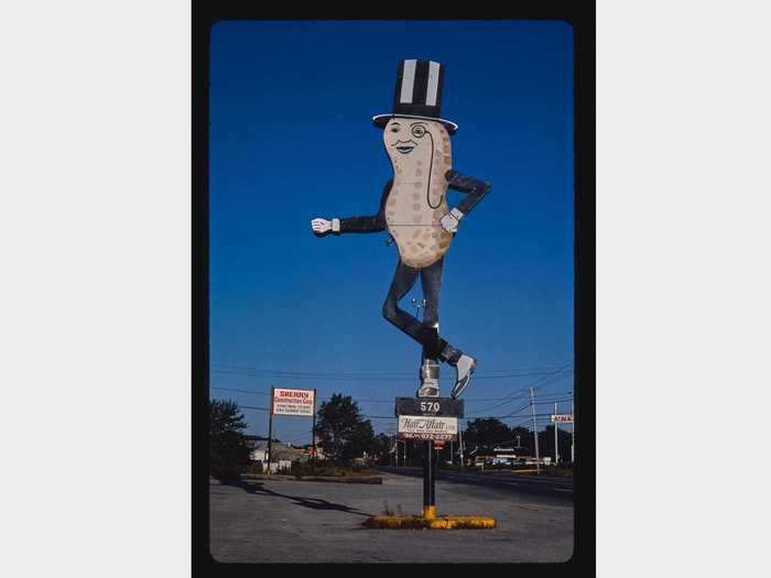 22. Mr. Peanut sign in Swansea, Massachusetts, photographed in 1984.