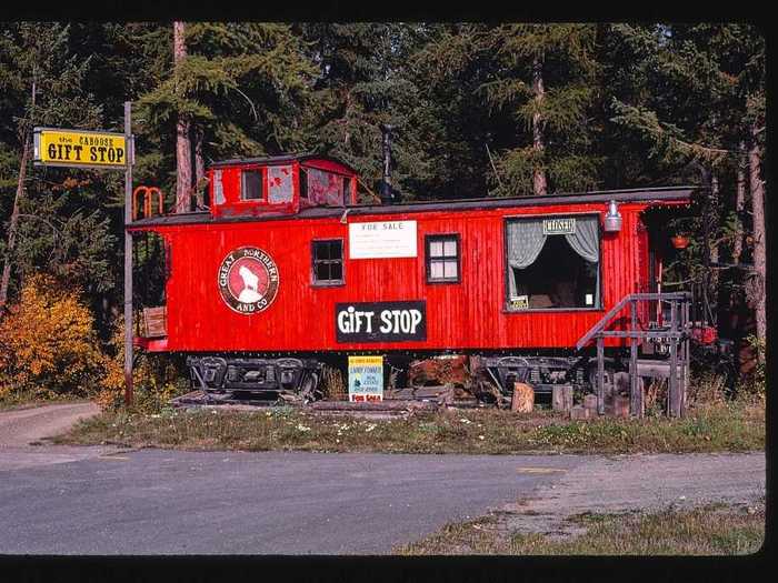 17. The Caboose and Loose Caboose Gift Shop in Whitefish, Montana, photographed in 1987.