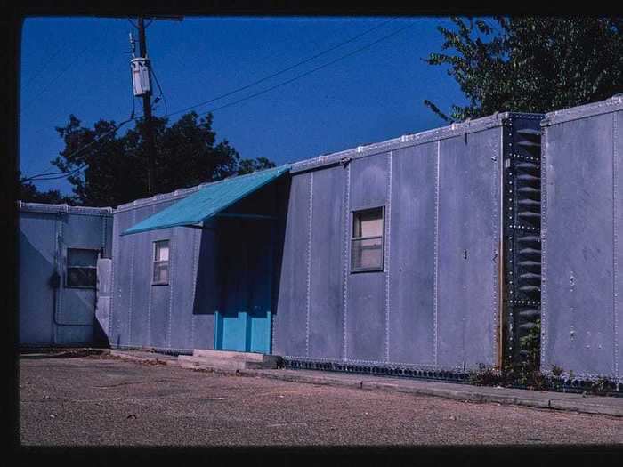 15. Motel 36 box car room units in Somerville, Texas, photographed in 1982.